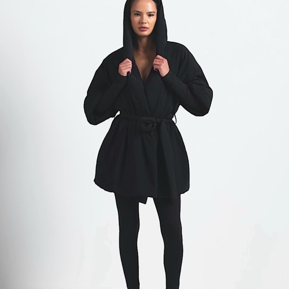 SKIMS Black Hooded Puffer Jacket